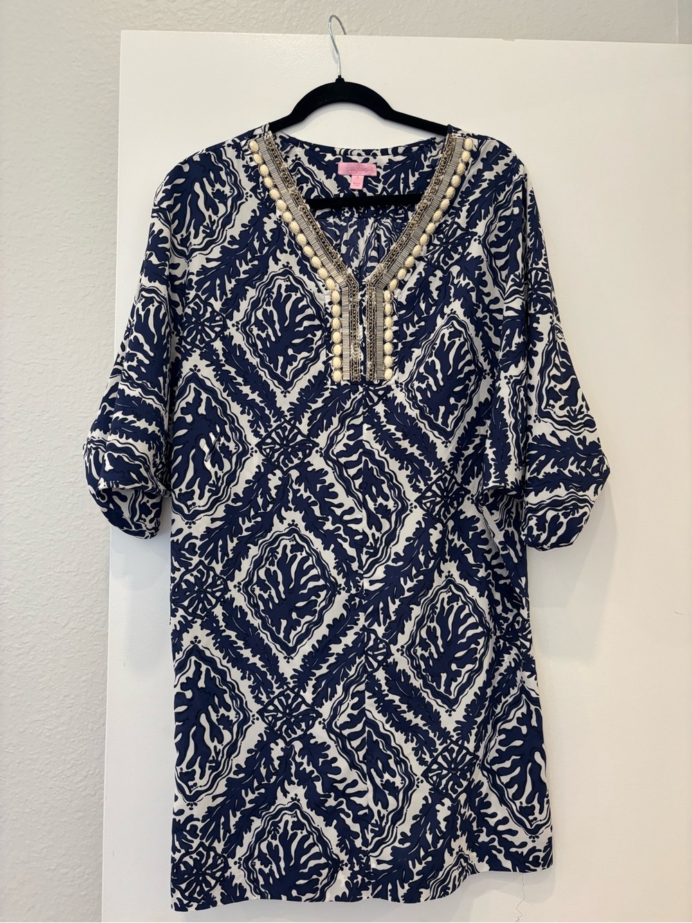 Lily Pulitzer printed V-Neck embellished Tunic Top Swim Beach Summer Vacation